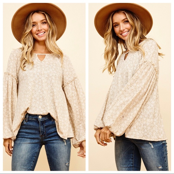 #27 Boho chic Floral Print Lantern Sleeves Top - Picture 3 of 5